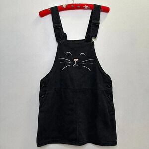 Forever 21 Black Cat Overall Dress Size Small Jean Mini Skirt